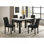 Faux-marbre dessus pelucheux chaises rembourrées tissu gris anthracite riche pieds noirs élégants moderne contemporain
