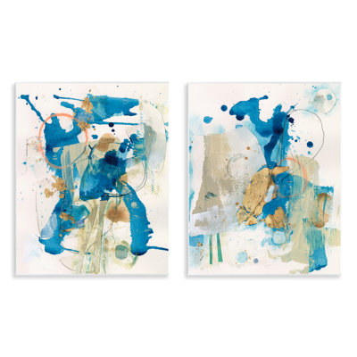 «Abstract Blue Gold Splash», ensemble de 2 plaques murales par Allison Ford