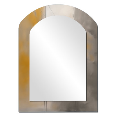 Mélange géométrique gris et jaune - miroir mural minimaliste arche, miroir asymétrique moderne, impression d'art en métal