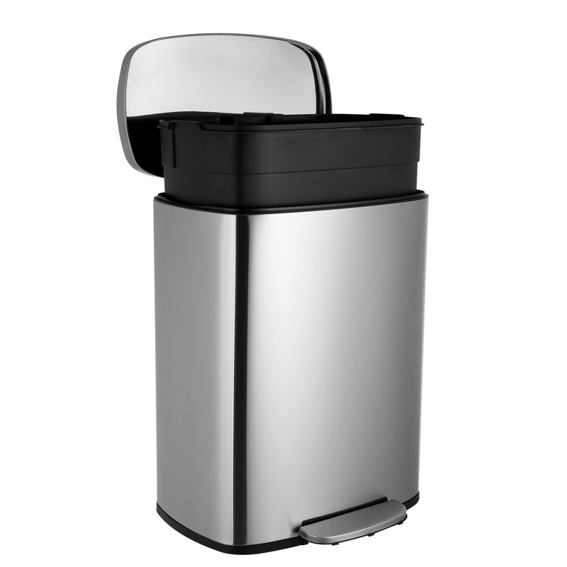 Steel Kitchen Trash Can, Silver, 50