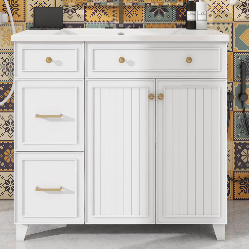 Meuble-lavabo 36 po avec lavabo en céramique, Blanc