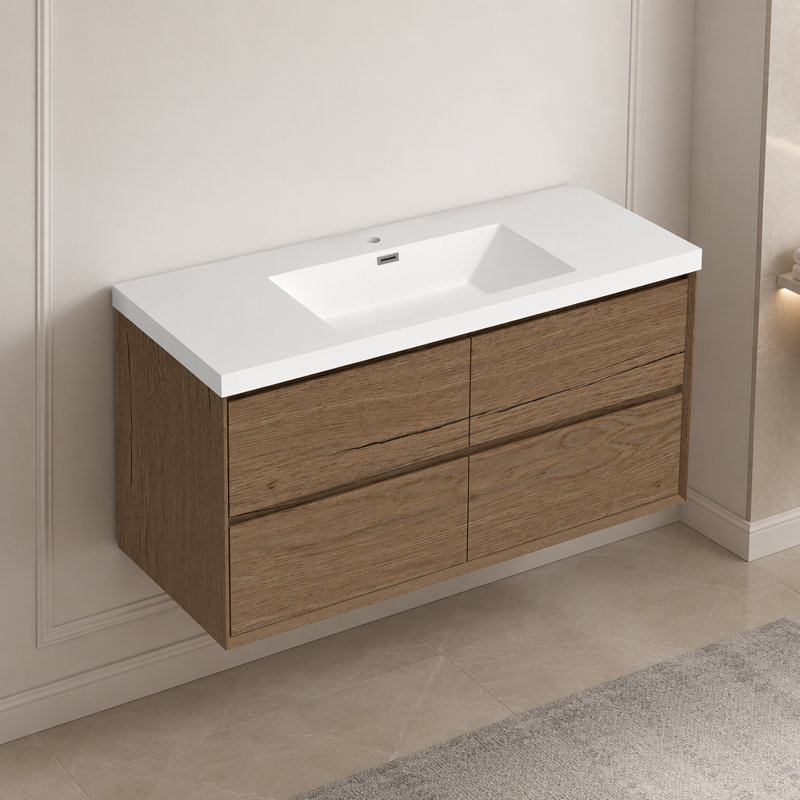 Lavabo de 48 po en résine pour meuble-lavabo, avec lavabo simple encastré rectangulaire, trou de robinet simple, comptoir de meuble-lavabo seulement