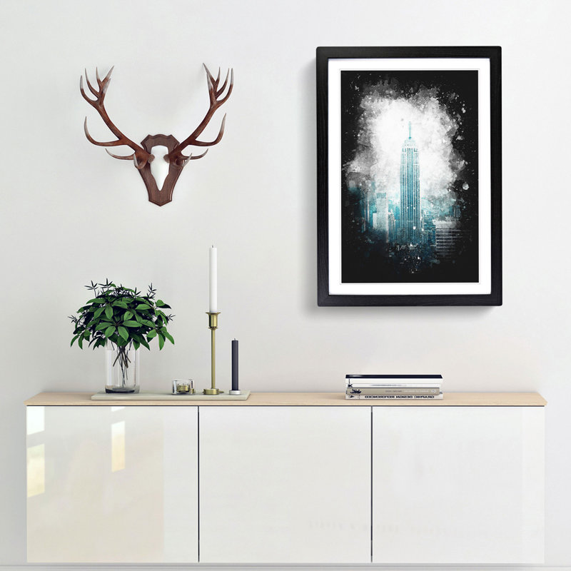 Empire State Building In New York - Single Picture Frame Painting on MDF, Black Framed, 87cm H x 62cm W x 2cm D