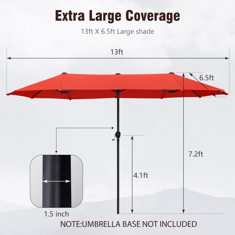 Ensemble de salle à manger rectangulaire pour 60 personnes avec coussins et parasol Alyah, Orange-rouge