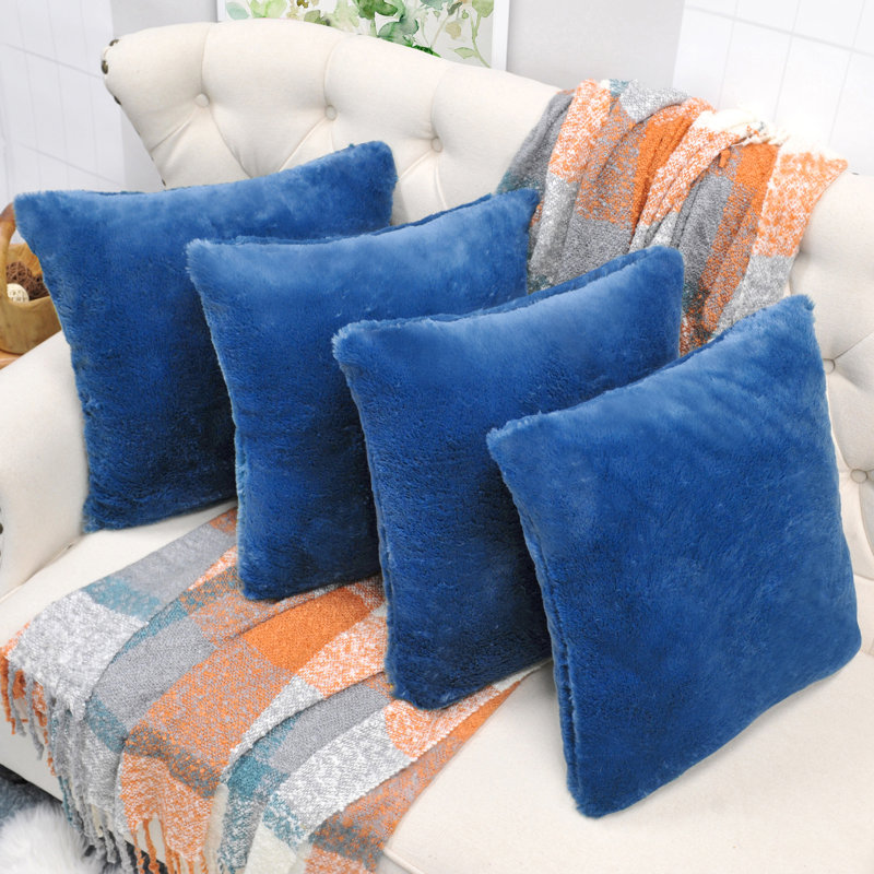 Housse de coussin réversible en fausse fourrure, Bleu palais