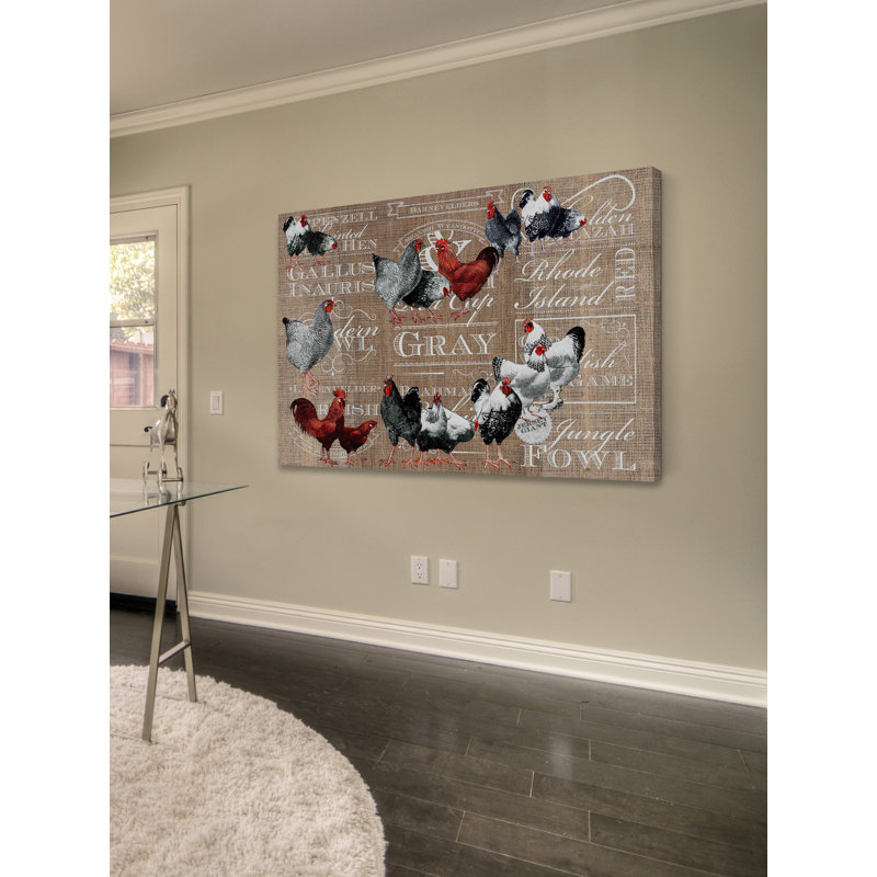 Chicken Burlap - Reproduction de publicité sur toile tendue, H 16 po x l 24 po x 1,5 po