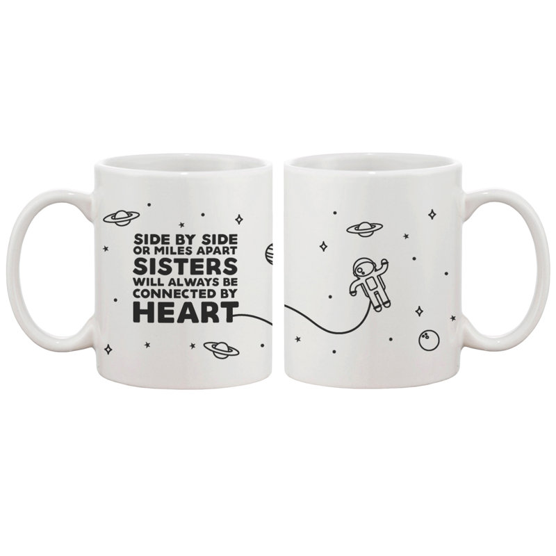 White Ceramic Long Distance Sisters Mug