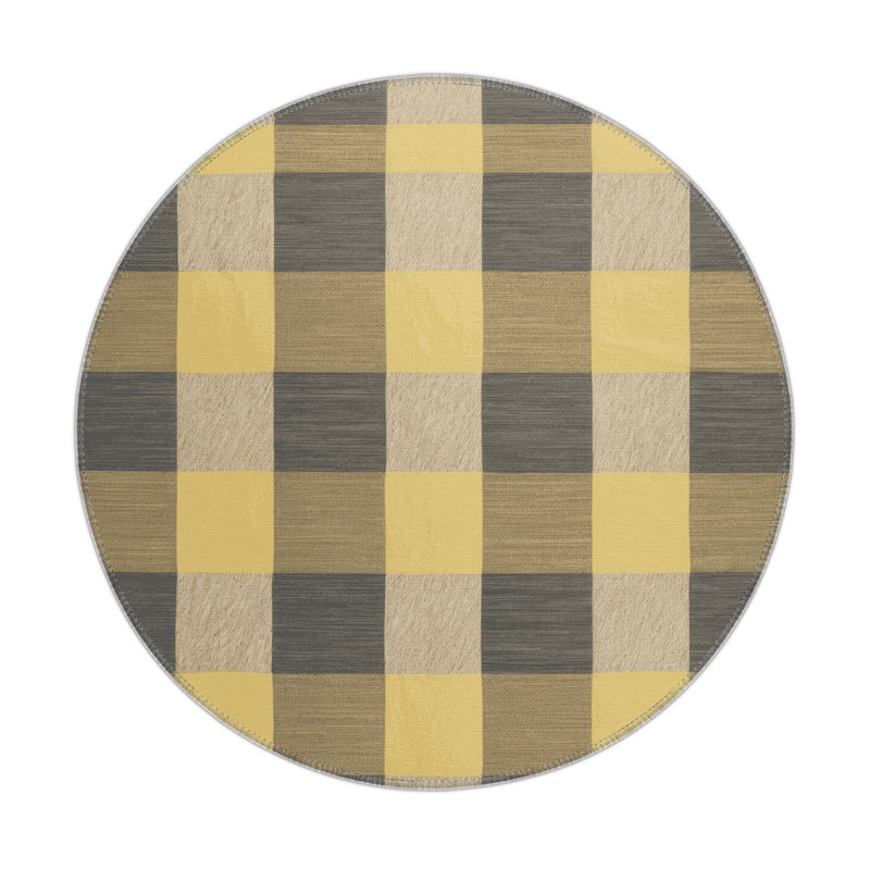 Tapis d'intérieur et d'extérieur à carreaux brun, Rond 5 pi