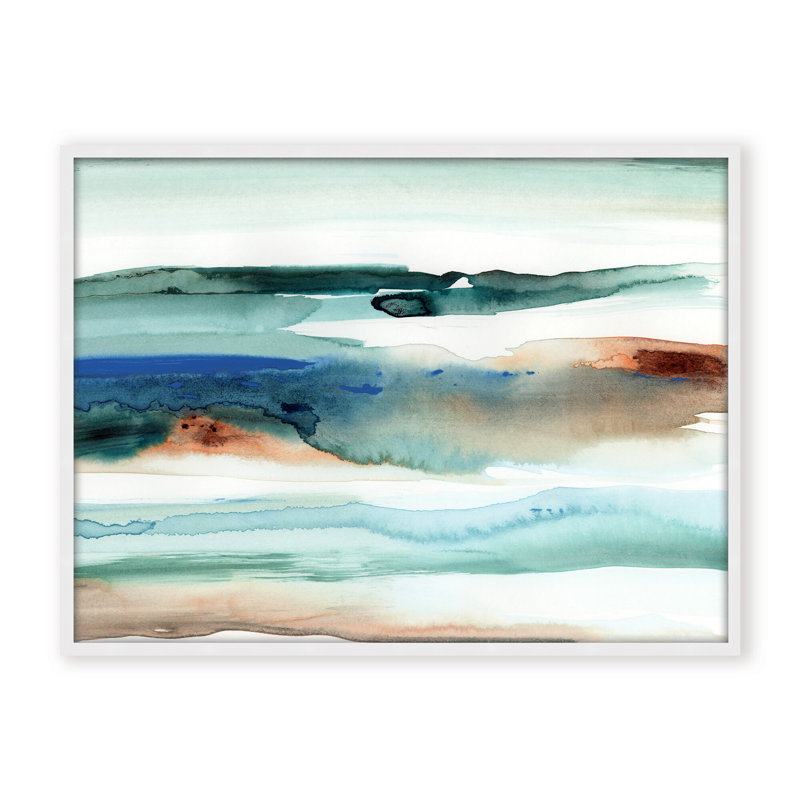 Coastal Retreat Beach Waves Abstract, Framed Canvas, 16" H x 24" W x 2.375" D, Black