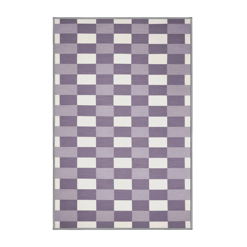 Machine Washable Checkered Pink Area Rug