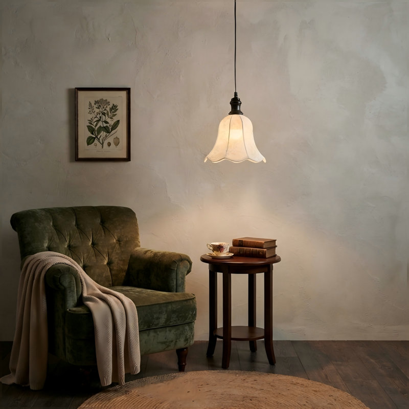 Luminaire suspendu 1 lumière en tissu brodé rétro, plafonnier rétro pastoral avec abat-jour cloche en forme de fleur, luminaire à cordon réglable pour salle à manger, îlot de cuisine, chambre à coucher