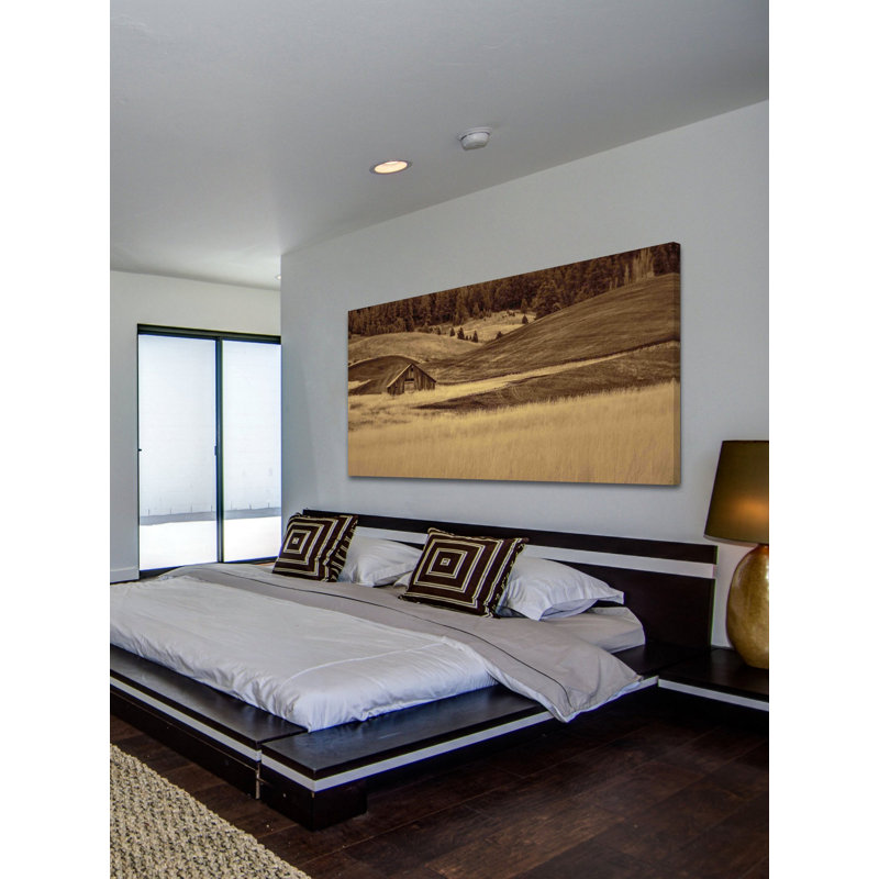 Brown Barn In The Blonde Grasses by Don Schwartz - Wrapped Canvas Print, 46 cm H x 91 cm W