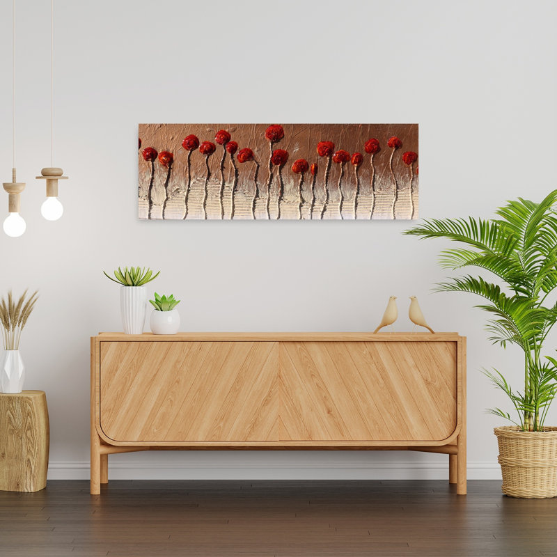 Art texturé abstrait coquelicots texturés coquelicots rouges contemporains, H 36 po x l 12 po