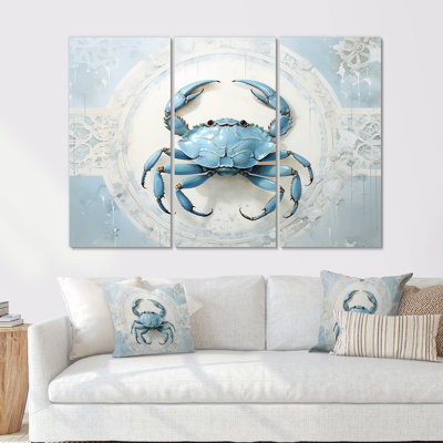 Minimalisme bleu crabe impression - ensemble d'art mural crabe