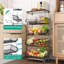 Fruit Basket Kitchen Pantry Organizers And Storage - Wooden Top Table, Stackable Metal Wire Basket Stand Cart , Black