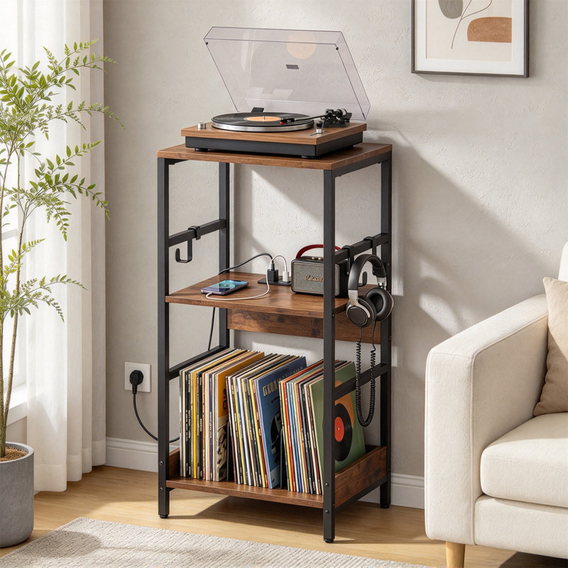 Record Player Stand with Charging Station