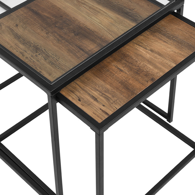 3 - Piece Living Room Table Set, Clear/Reclaimed Barnwood