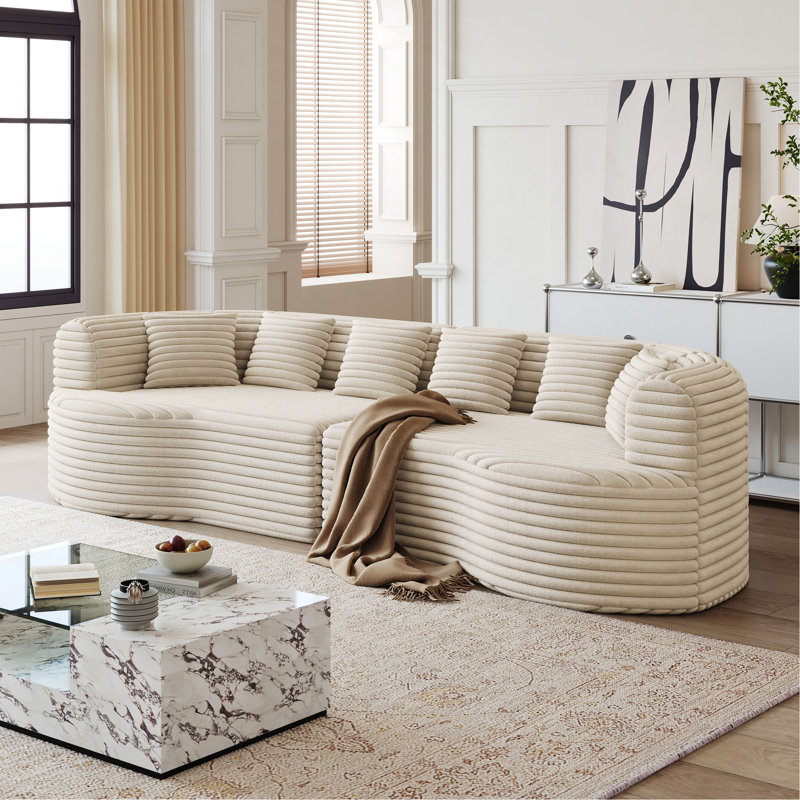 Canapé modulaire incurvé surdimensionné, 106,3 pouces, canapé moderne sans os avec 6 coussins en velours côtelé luxueux avec siège profond