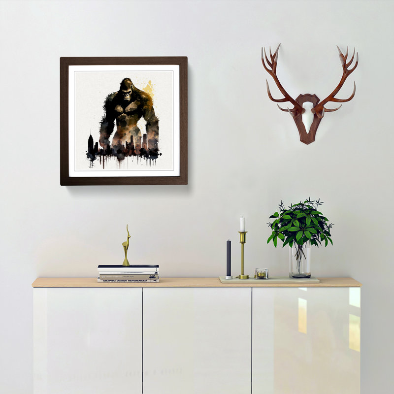 King Kong Watercolour No.1 - Single Picture Frame Print on Wood, Walnut