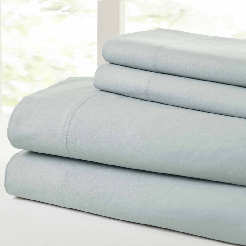  Ensemble de draps 100% coton 144 fils Vintage, Ensemble de drap pour lit très grand avec drap-ho, Bleu clair