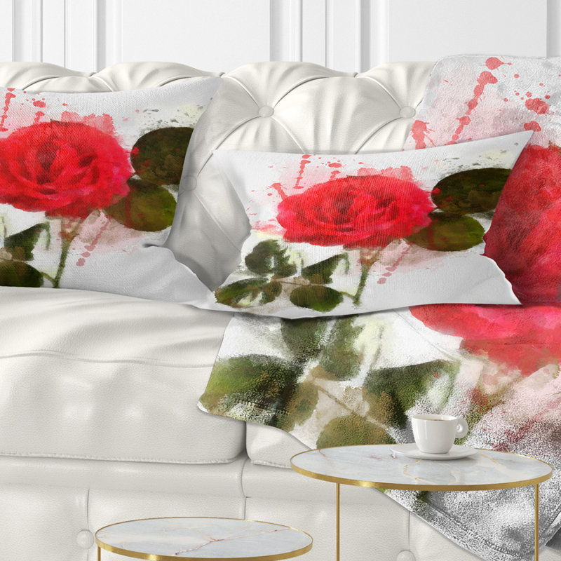 Rose rouge avec pétales verts - coussin à imprimé floral