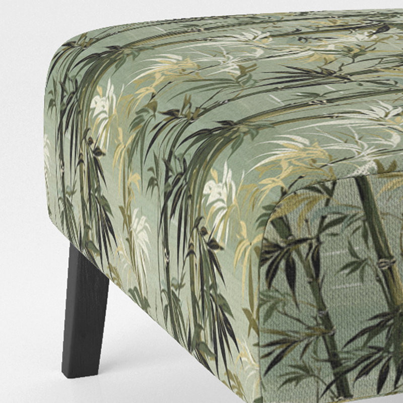 Bamboo Retreat Tropical Pattern - Upholstered Coastal Slipper Chair, Tropical Leaves Accent Chair