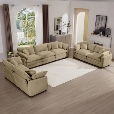 Ensemble de canapé de salon en tissu 2 pièces Modern, un canapé 2 places, un canapé 3 places avec revêtement de 8 coussins