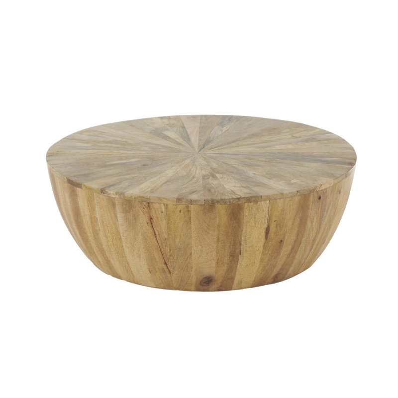 Brown Mango Wood Handmade Round Living Room Coffee Table, 36" x 36" x 13"