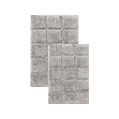 Sandcliff Checkered Cotton Non-Skid Machine Washable 2 Piece Bathroom Rug Set