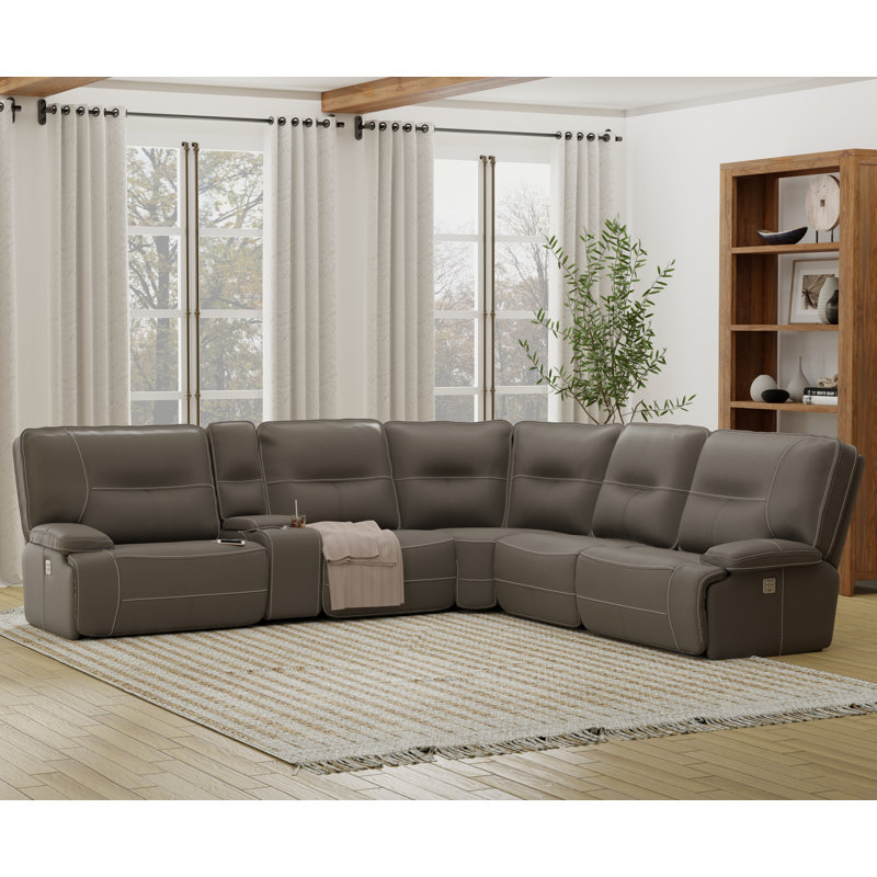 Pomona 6 Piece Modular Power Reclining Sectional with Power Adjustable Headrests, Haze
