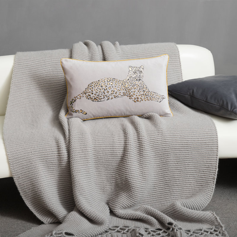 Decorative Leopard Throw Pillow Cover Velvet Animal Print Design, Gray