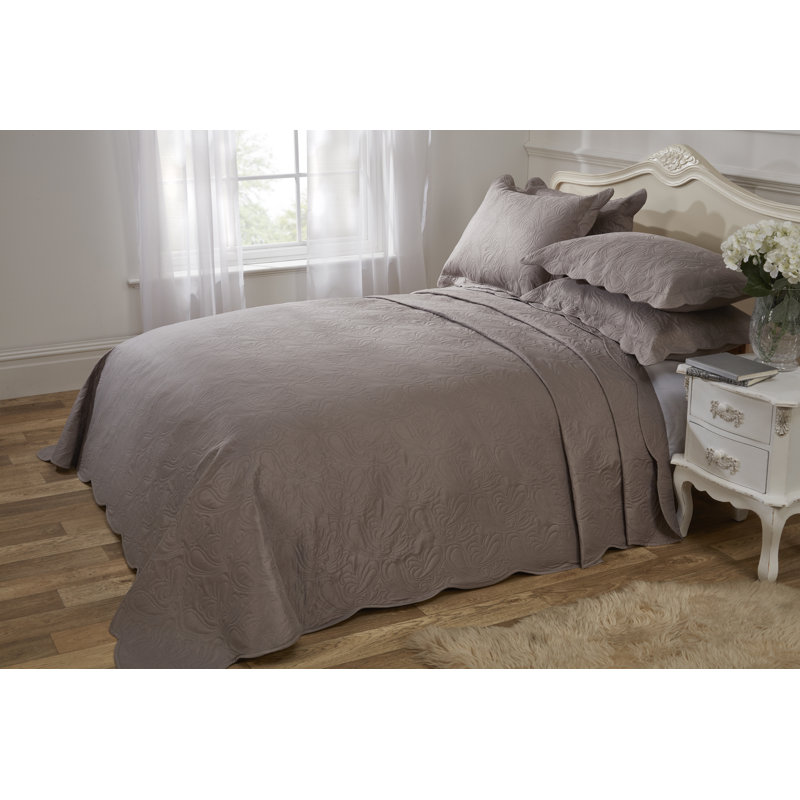 Pesmes Polyester Paisley Bedspread with Pillow Shams, Mink, 230 x 250 cm Bedspread - 2 Shams