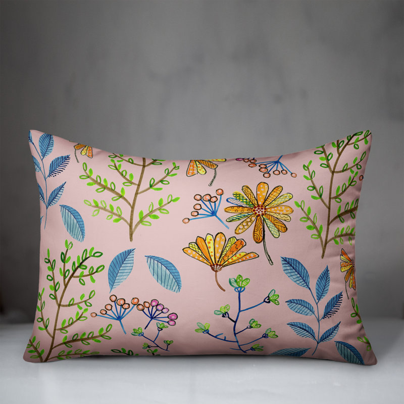 Coussin décoratif floral intérieur / extérieur en polyester, Rose, 18"H x 25"W