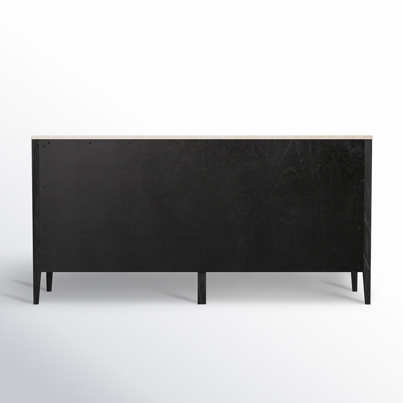 Mayfair 6 Drawer Wood and Marble Dresser, Washed Black/Ivory