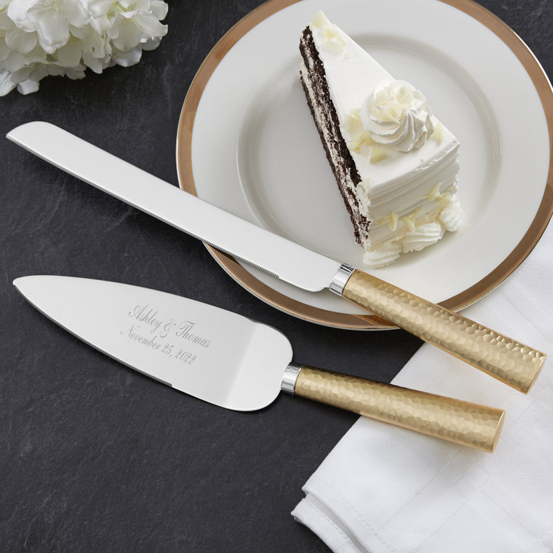 Service à gâteau doré martelé gravé, Oui