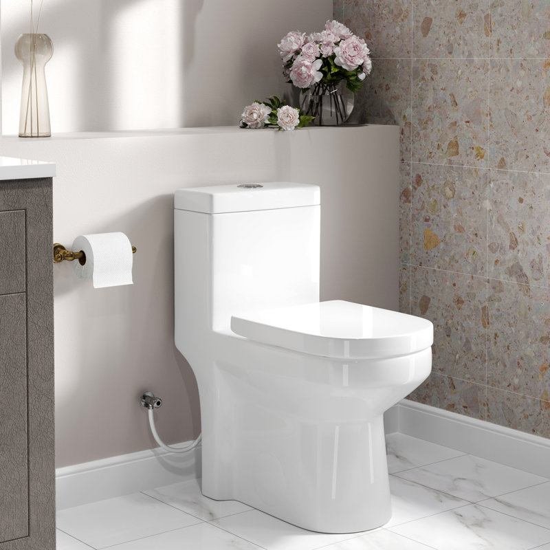 Poseidon Compact One-Piece Toilet, 1.28 GPF Dual Flush, Round Comfort Height, Floor Mounted, Space-Saving