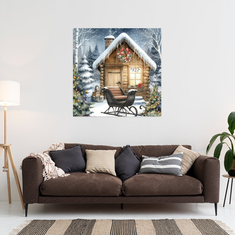 Cabane de Noël avec traîneau et art de Noël d'hiver, H 36 po x l 36 po