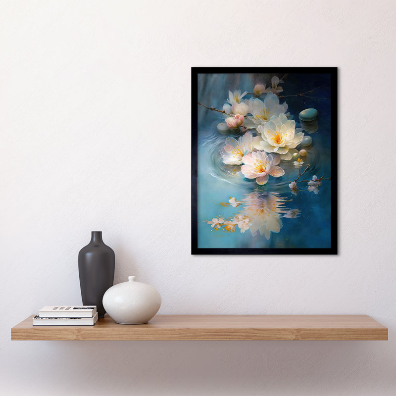 Bambu Fallen Cherry Blossom Flower Water Ripples - Single Picture Frame Print