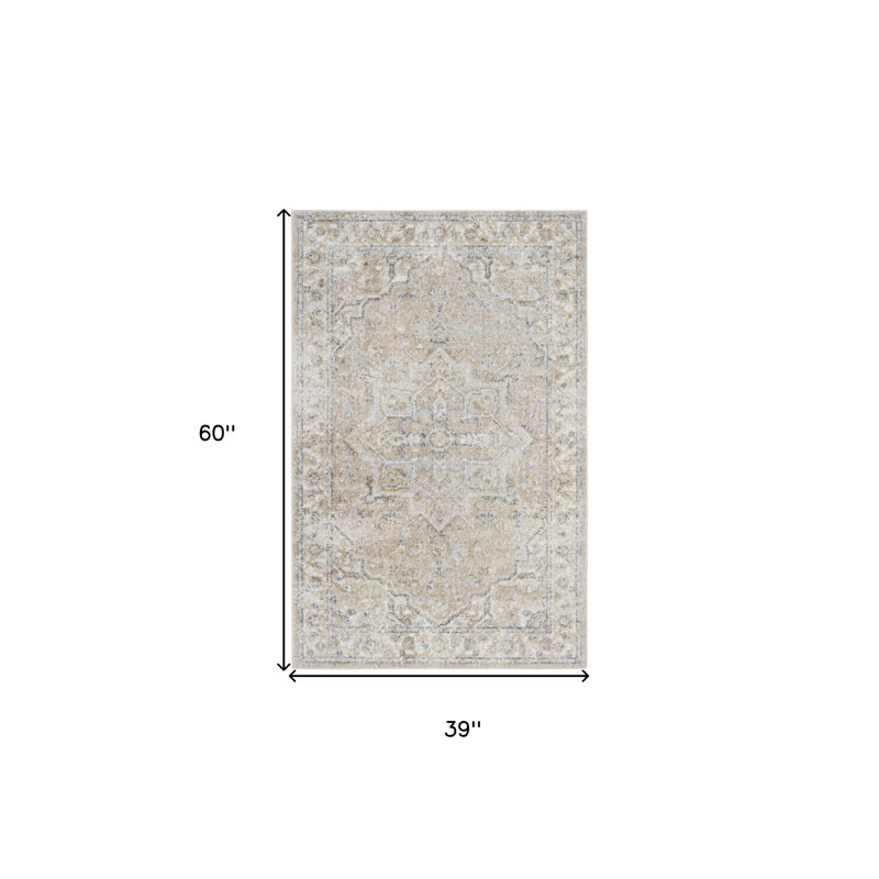 Tapis oriental beige tissé à la machine 3 pi x 5 pi