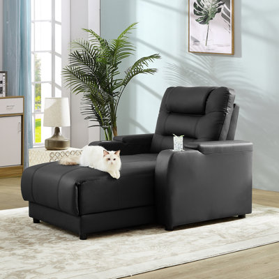 Elliani Electric Faux Leather Chaise Lounge with Adjustable Backrest, Wireless Charging, and Cup Holder