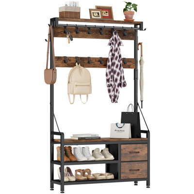 5-In-1 Hall Tree With Shoe Bench, Coat Rack, Hooks, Drawers & Top Shelf – Entryway Organizer With Extra Large Shoe Storage For Mudroom Or Foyer