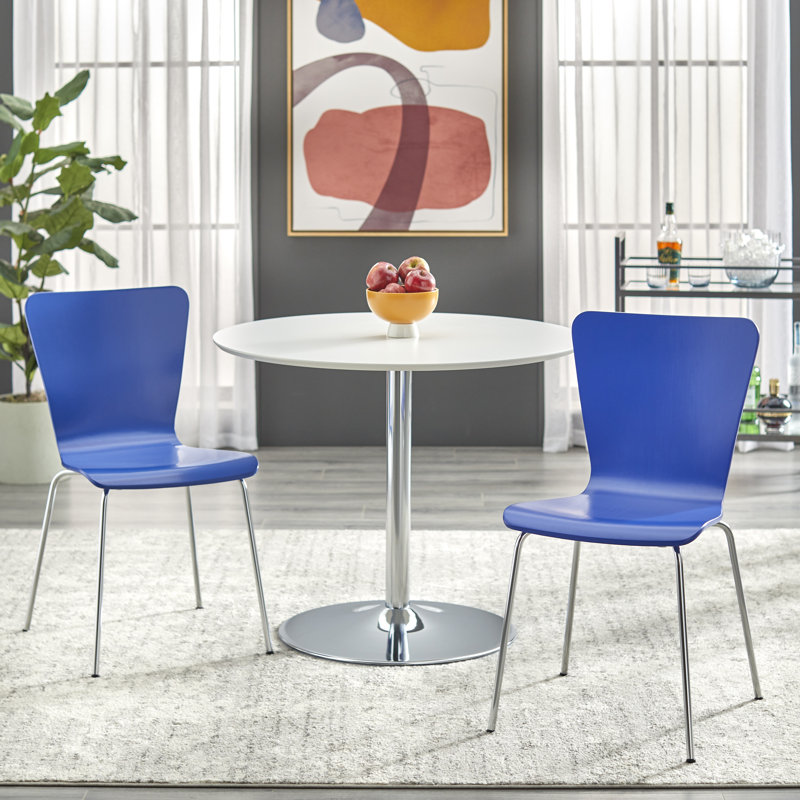 Theotis Pedestal Dining Set, Blue, 3 Pieces: 1 Table, 2 Chairs