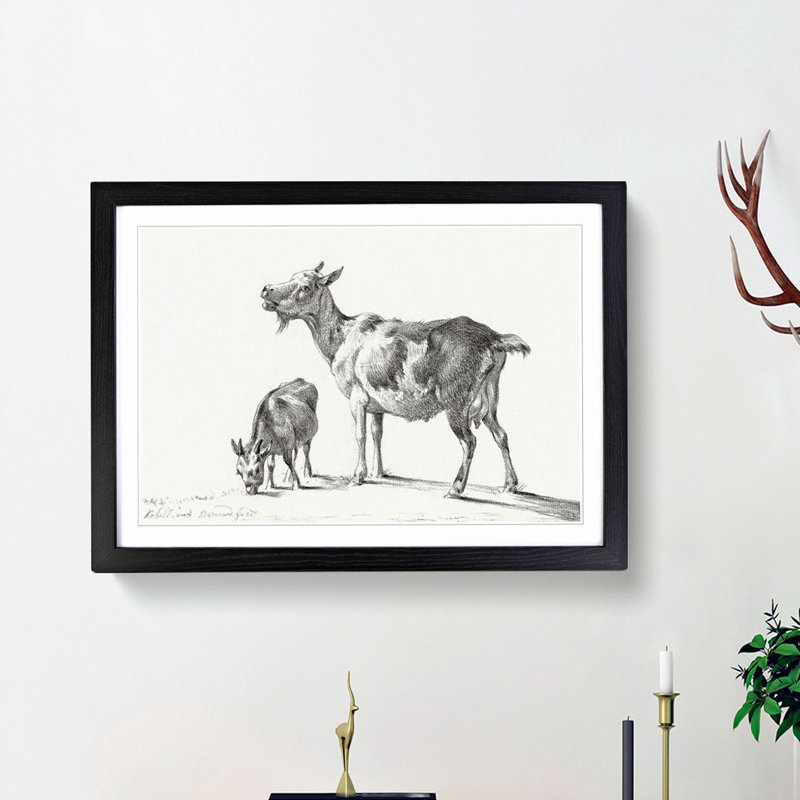 Two Goats by Jean Bernard - Framed Print, Black Framed, 48cm H x 65cm W x 2cm D