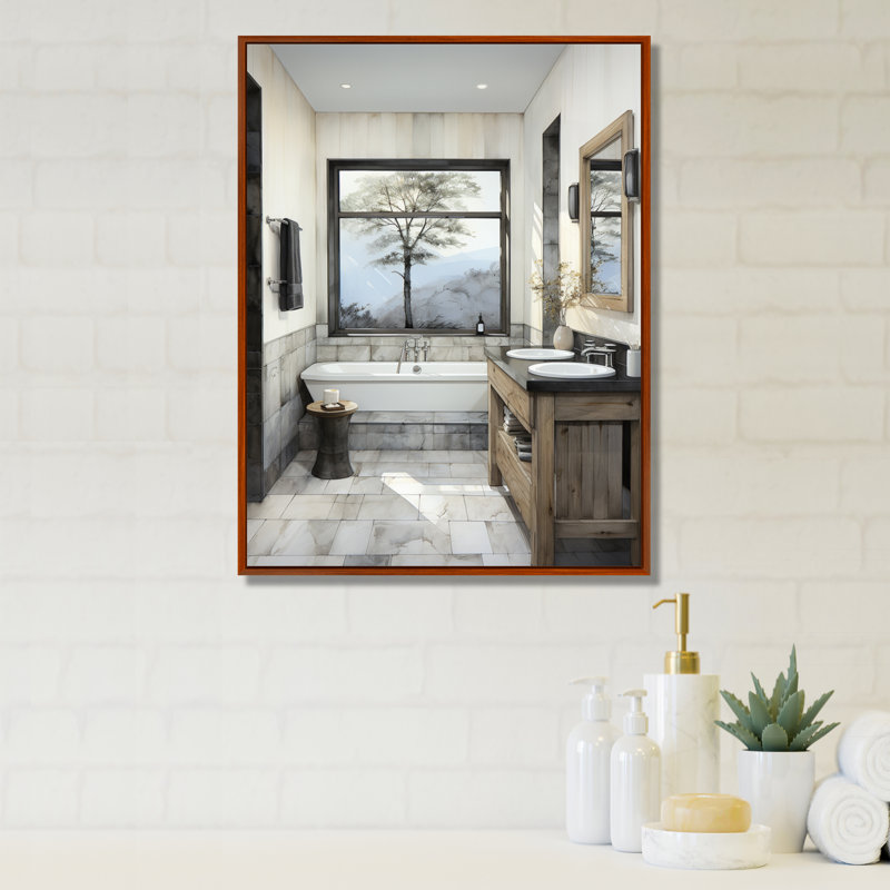 «Bathroom Bathroom Contemporary Zen I» - Art mural de salle de bain, H 32 po x l 24 po x P 1 po, Cadre flottant brun
