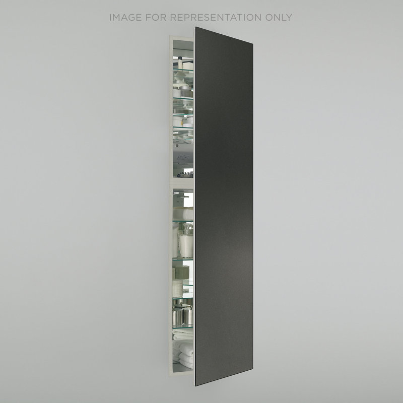 M Series Recessed Framed 1 Door Medicine Cabinet with 7 Adjustable Shelves and LED Lighting, Right, Tinted Gray