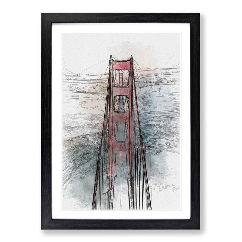 Through the Golden Gate Bridge in Abstract - Picture Frame Graphic Art Print, Black, 76cm H x 50cm W x 2cm D