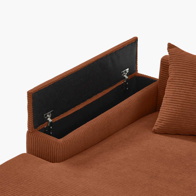 111" Luxury Sectional Couch, Reddish Brown Corduroy