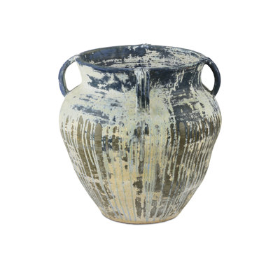 Agrigente - pot de fleurs - blanc antique, goutte bleu