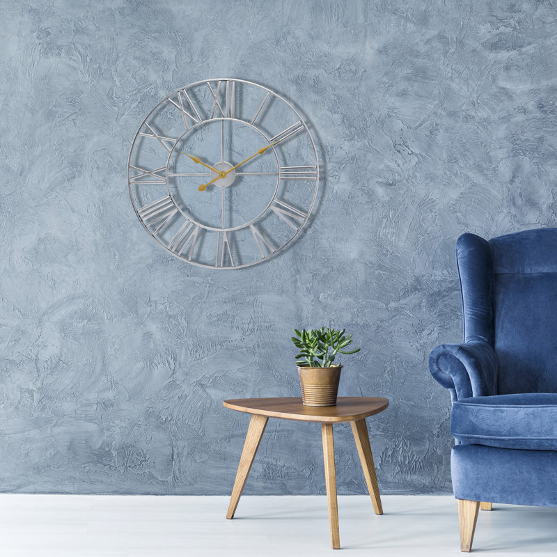  Large 16" Roman Numeral Decorative Wall Clock, Silver