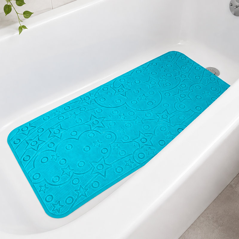 Tapis de baignoire et douche en PVC texturé antidérapant turquoise avec ventouses - 35,75 po x 17,5 po